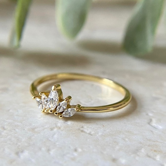 Dainty 14k Gold Plated Lotus Ring Minimalist Stacking Ring 925 Sterling Silver - Picture 2 of 5